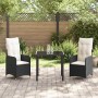 Conjunto de Comedor de Jardín con cojín 3 pcs Negro Poliratán