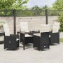 Conjunto de Comedor de Jardín con cojín 5 pcs Negro Poliratán