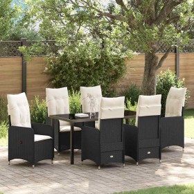 Conjunto de Comedor de Jardín con cojín 7 pcs Negro Poliratán