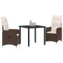 Conjunto de Comedor de Jardín con cojín 3 pcs Marrón Poliratán
