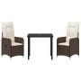 Conjunto de Comedor de Jardín con cojín 3 pcs Marrón Poliratán