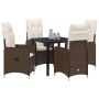 Conjunto de Comedor de Jardín con cojín 5 pcs Marrón Poliratán
