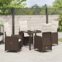 Conjunto de Comedor de Jardín con cojín 5 pcs Marrón Poliratán