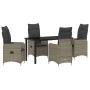 Conjunto de Comedor de Jardín con cojín 5 pcs Gris Poliratán