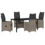 Conjunto de Comedor de Jardín con cojín 5 pcs Gris Poliratán