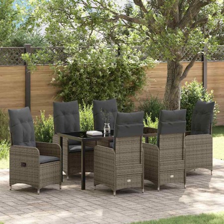 Conjunto de Comedor de Jardín con cojín 7 pcs Gris Poliratán