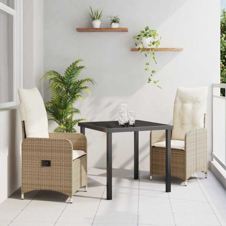 Conjunto de Comedor de Jardín con cojín 3 pcs Beige Poliratán