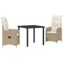 Conjunto de Comedor de Jardín con cojín 3 pcs Beige Poliratán