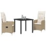Conjunto de Comedor de Jardín con cojín 3 pcs Beige Poliratán