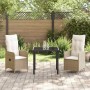 Conjunto de Comedor de Jardín con cojín 3 pcs Beige Poliratán