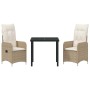 Conjunto de Comedor de Jardín con cojín 3 pcs Beige Poliratán