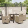 Conjunto de Comedor de Jardín con cojín 5 pcs Beige Poliratán