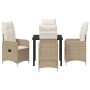 Conjunto de Comedor de Jardín con cojín 5 pcs Beige Poliratán