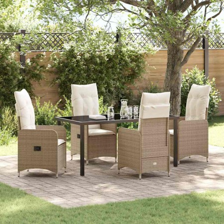 Conjunto de Comedor de Jardín con cojín 5 pcs Beige Poliratán