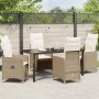 Conjunto de Comedor de Jardín con cojín 5 pcs Beige Poliratán