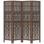 Biombo separador de 4 paneles madera paulownia marrón oscuro