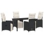 Conjunto de Comedor de Jardín con cojín 5 pcs Negro Poliratán