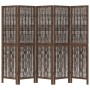 Biombo separador de 5 paneles madera paulownia marrón oscuro