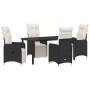 Conjunto de Comedor de Jardín con cojín 5 pcs Negro Poliratán