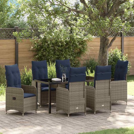 Conjunto de Comedor de Jardín con cojín 7 pcs Negro Poliratán