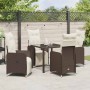 Conjunto de Comedor de Jardín con cojín 5 pcs Marrón Poliratán