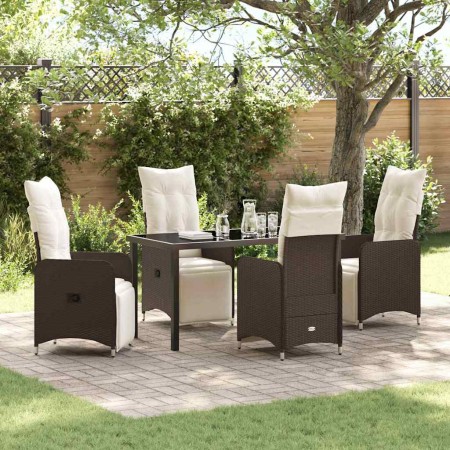 Conjunto de Comedor de Jardín con cojín 5 pcs Marrón Poliratán