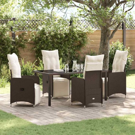 Conjunto de Comedor de Jardín con cojín 5 pcs Marrón Poliratán