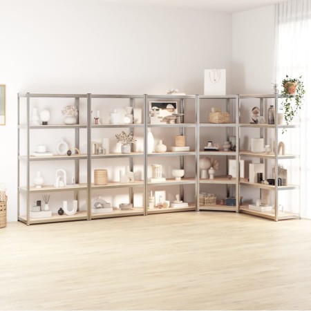 5-stöckiges 5-stöckiges Regal Stahl Sperrholz silber von vidaXL, Industrieregale - Ref: Foro24-3154221, Preis: 303,65 €, Raba...