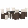 Conjunto de Comedor de Jardín con cojín 7 pcs Marrón Poliratán