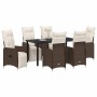 Conjunto de Comedor de Jardín con cojín 7 pcs Marrón Poliratán