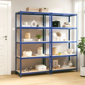 5-level shelf, 2 units, steel and plywood, blue by vidaXL, Industrial shelving - Ref: Foro24-3154212, Price: 145,35 €, Discou...
