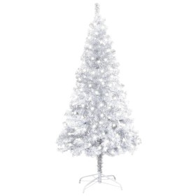 Árbol Navidad artificial con LEDs y soporte PET plateado 120 cm