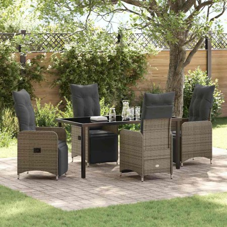 Conjunto de Comedor de Jardín con cojín 5 pcs Gris Poliratán