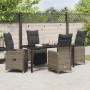 Conjunto de Comedor de Jardín con cojín 5 pcs Gris Poliratán