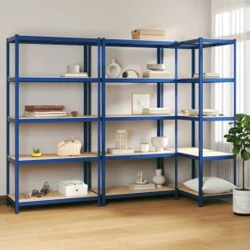 Shelving 5 levels 3 units steel and blue plywood by vidaXL, Industrial shelving - Ref: Foro24-3154213, Price: 216,74 €, Disco...
