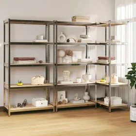 5-level shelf, 3 units, steel with plywood, silver by vidaXL, Industrial shelving - Ref: Foro24-3154210, Price: 177,18 €, Dis...