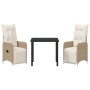 Conjunto de Comedor de Jardín con cojín 3 pcs Beige Poliratán