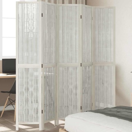 Biombo separador de 5 paneles madera maciza Paulownia blanco en Divisores de ambientes | Comprar online en Foro24