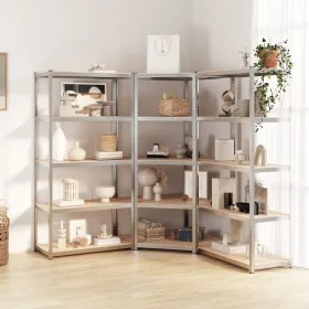 5-level shelf, 3 units, steel with plywood, silver by vidaXL, Industrial shelving - Ref: Foro24-3154219, Price: 209,21 €, Dis...