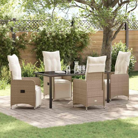 Conjunto de Comedor de Jardín con cojín 5 pcs Beige Poliratán