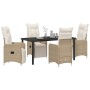 Conjunto de Comedor de Jardín con cojín 5 pcs Beige Poliratán