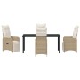 Conjunto de Comedor de Jardín con cojín 5 pcs Beige Poliratán