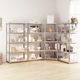 Shelving 5 levels 4 units steel plywood silver by vidaXL, Industrial shelving - Ref: Foro24-3154220, Price: 249,80 €, Discoun...