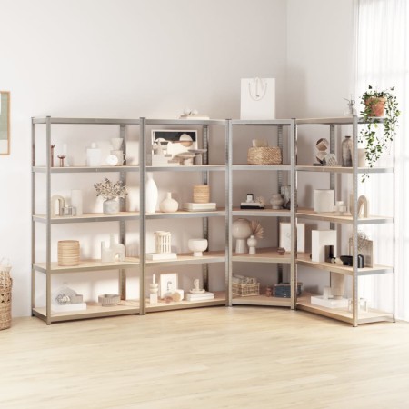 Shelving 5 levels 4 units steel plywood silver by vidaXL, Industrial shelving - Ref: Foro24-3154220, Price: 250,12 €, Discoun...