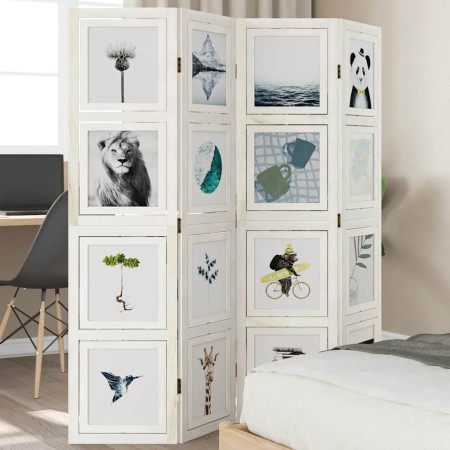 Biombo separador de 4 paneles madera maciza Paulownia blanco en Divisores de ambientes | Comprar online en Foro24