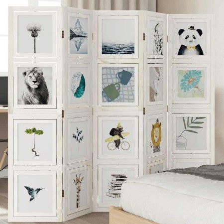 Biombo separador de 5 paneles madera maciza Paulownia blanco