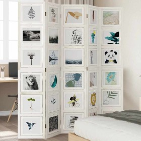 Biombo separador de 5 paneles madera maciza Paulownia blanco