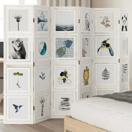 Biombo separador de 6 paneles madera maciza Paulownia blanco