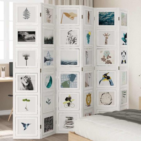 Biombo separador de 6 paneles madera maciza Paulownia blanco en Divisores de ambientes | Comprar online en Foro24