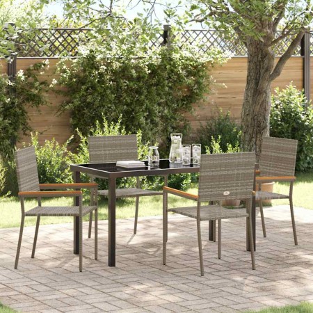 Conjunto de Comedor de Jardín 5 pcs Gris Poliratán